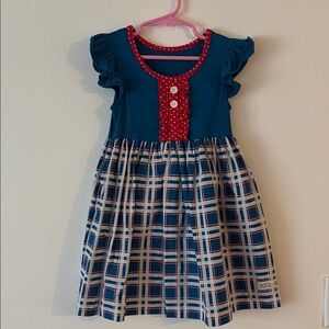 Merce & Me Red White and Blue Plaid Patriotic Ruffle Sleeve Dress size 4